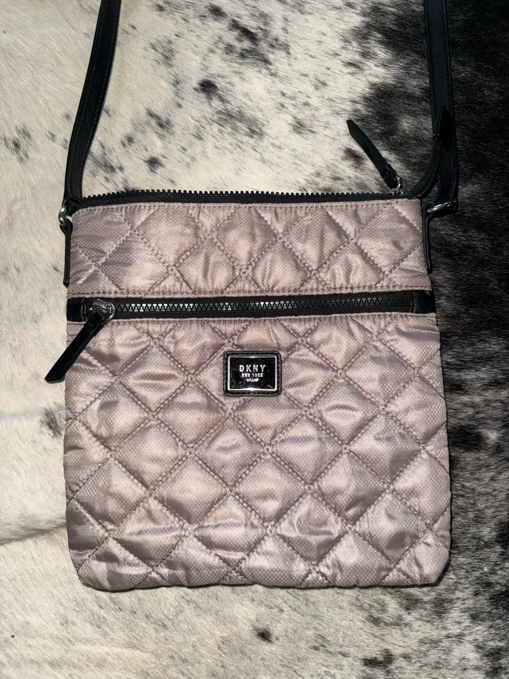 DKNY Quilted Crossbody Bag in Taupe Metallic